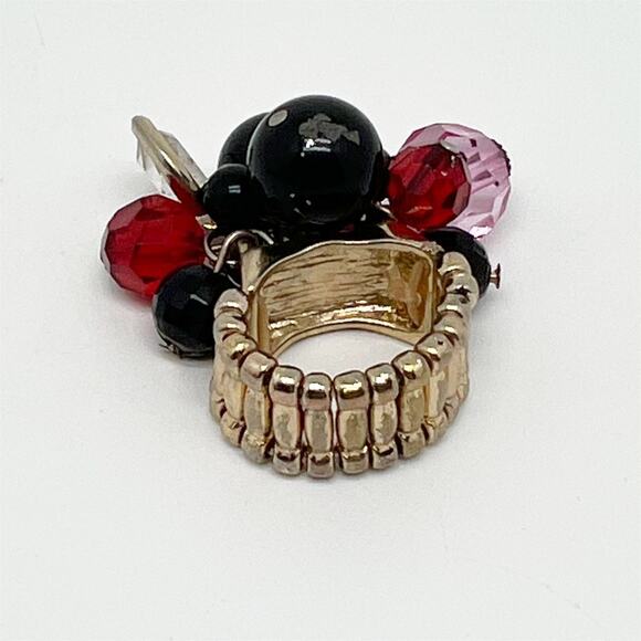 Lot of 3 Large Statement Elastic Cocktail Rings - Flower - Heart -Dangle Beads - Picture 6 of 11